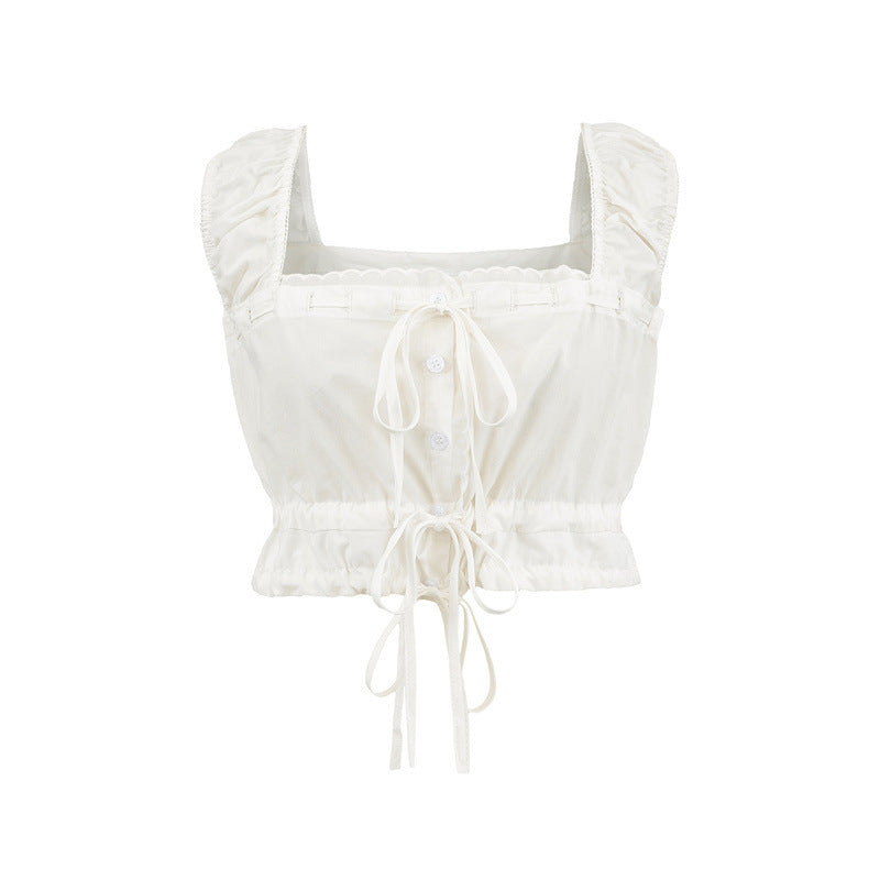 New Summer Lace Bow Drawstring Small Top Lace Elastic Short Pantskirt Skirt Suit