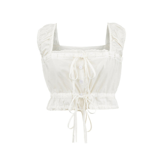 New Summer Lace Bow Drawstring Small Top Lace Elastic Short Pantskirt Skirt Suit