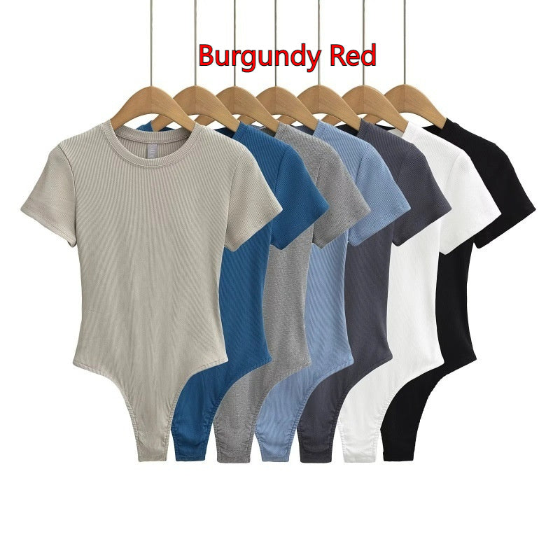 Neck Short Sleeve Rompers Slim Fit Slimming T-shirt Top
