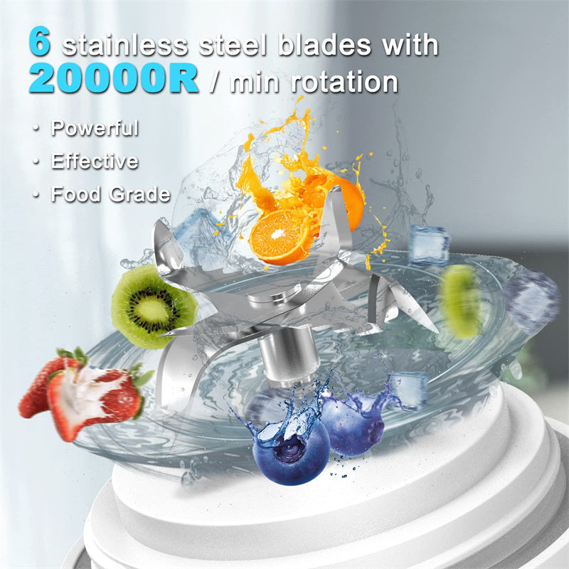 Portable Blender Juicer – Personal 600ml Mini Blender for Shakes & Smoothies with 6-Blade Stainless Steel, USB Type-C Rechargeable