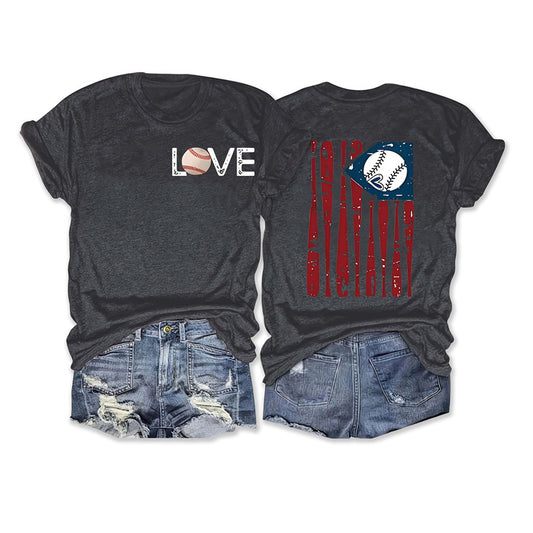 Women’s Baseball Graphic Print Round Neck Summer Tee – Casual Front & Back T-Shirt