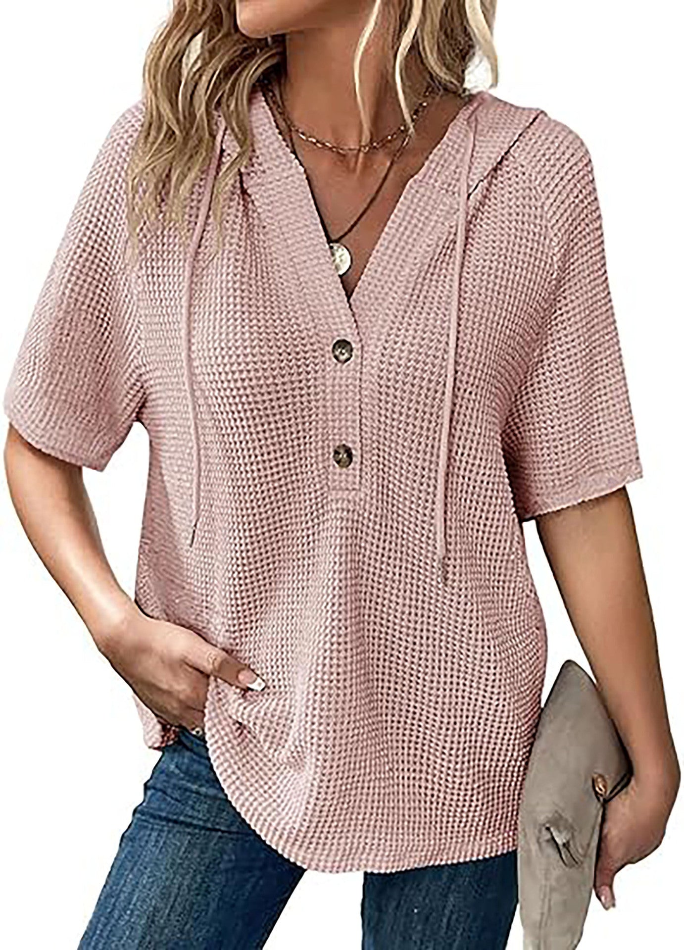Women's Waffle Knit Short Sleeve Top – Lightweight Summer Casual T-Shirt