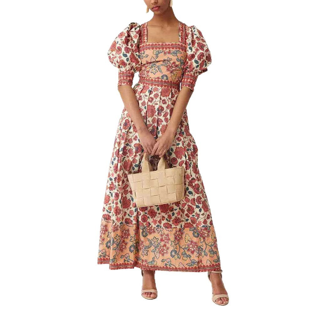 Casual Print Top Square Collar Skirt Two-piece Suit