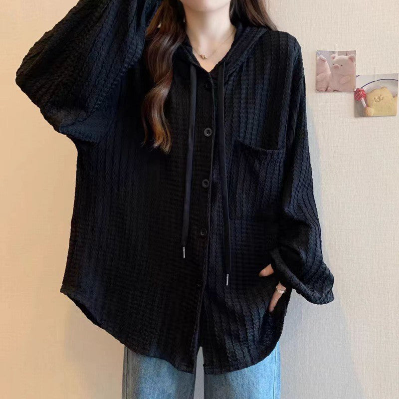 Plus Size 15000kg Hooded Slimming Long Sleeves Mid-length Casual Top