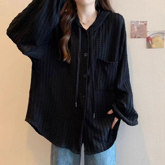 Plus Size 15000kg Hooded Slimming Long Sleeves Mid-length Casual Top