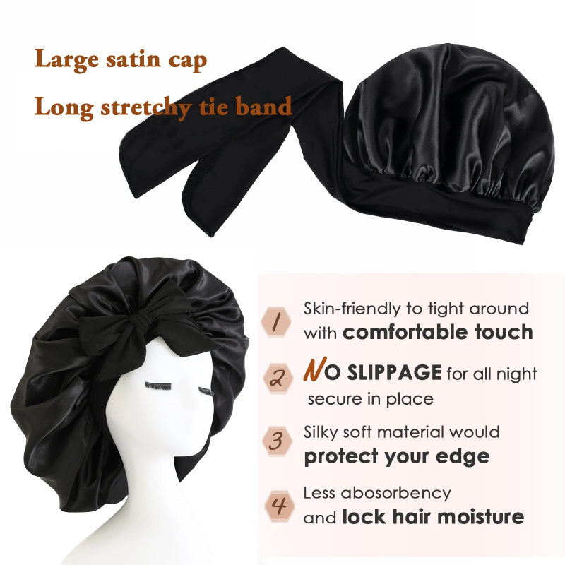Adjustable Satin Hair Bonnet for Sleeping – Silk Night Cap Scarf Wrap for Curly Hair Protection