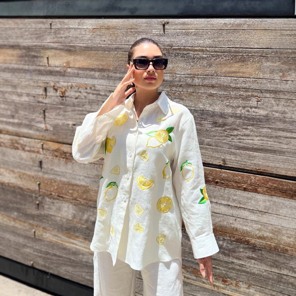 European And American Women's Clothing New Embroidered Shirt Casual Suit