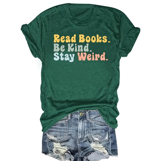 Women’s Green Round Neck Short Sleeve T-Shirt – Slogan Print Casual Summer Tee