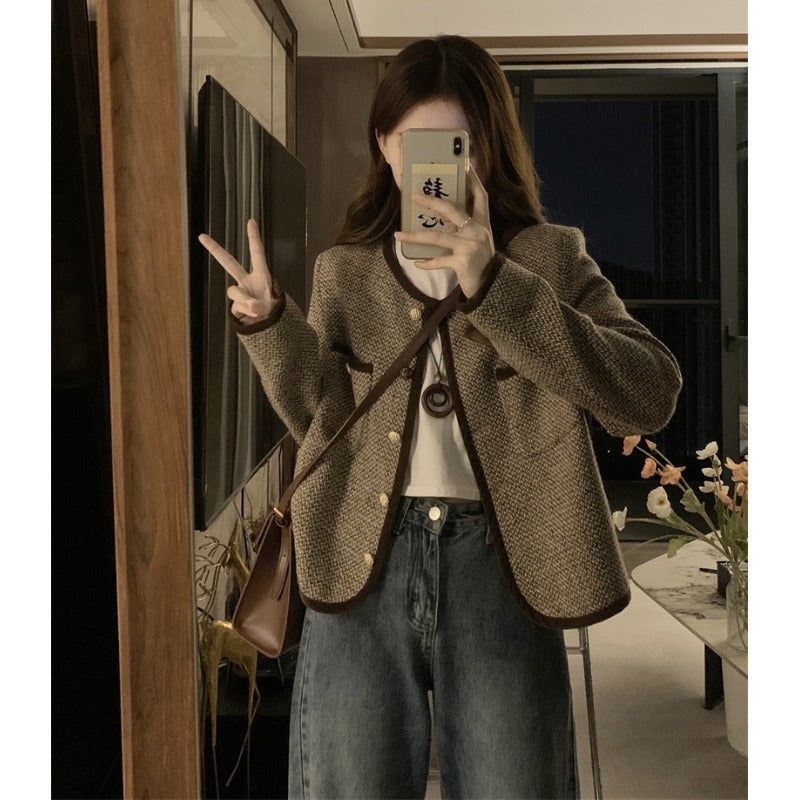 Plus Size Slimming Single-breasted Color Contrast Short Coat