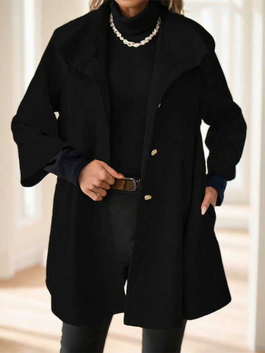 Women Plain Color Block Front Button Long Sleeve Casual Jacket