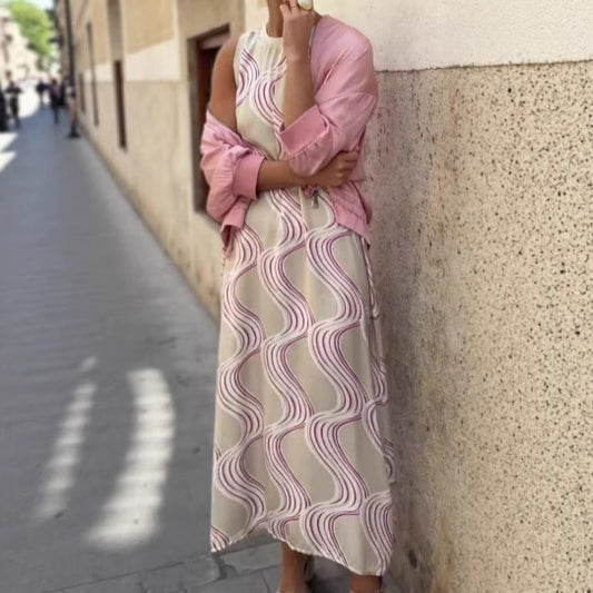 Printed Dress Two-piece Set With Cloak