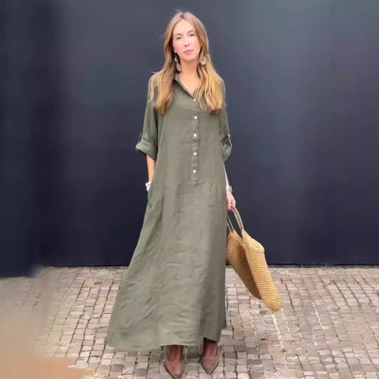 Casual Cotton And Linen Blend Plus Size Dress