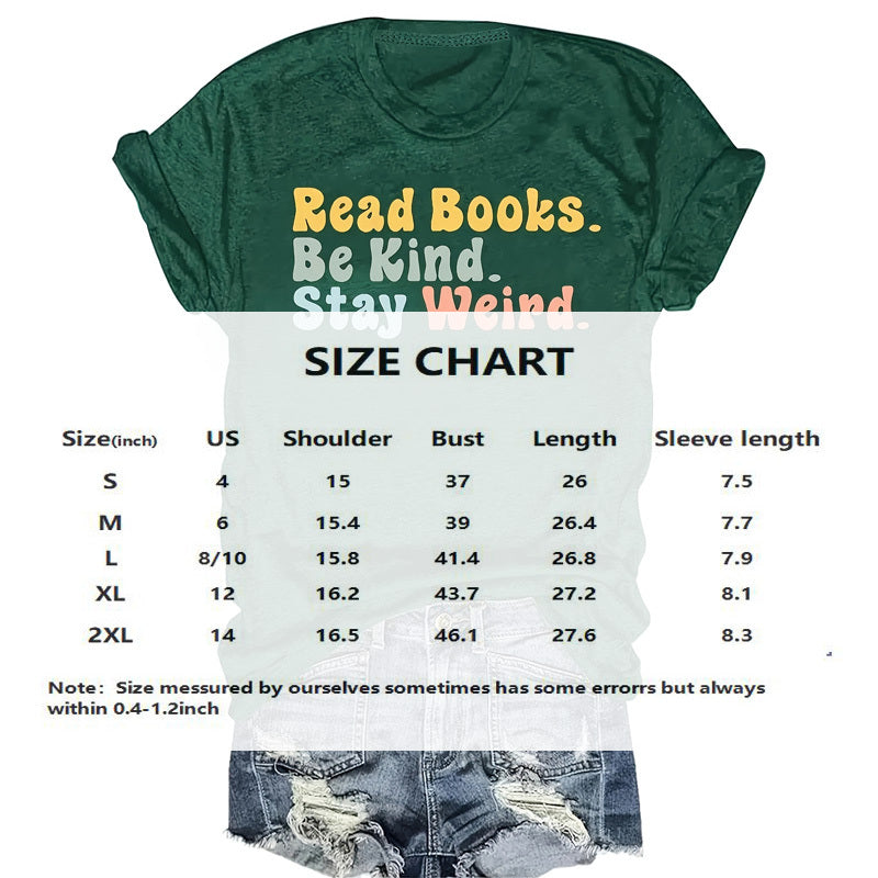 Women’s Green Round Neck Short Sleeve T-Shirt – Slogan Print Casual Summer Tee