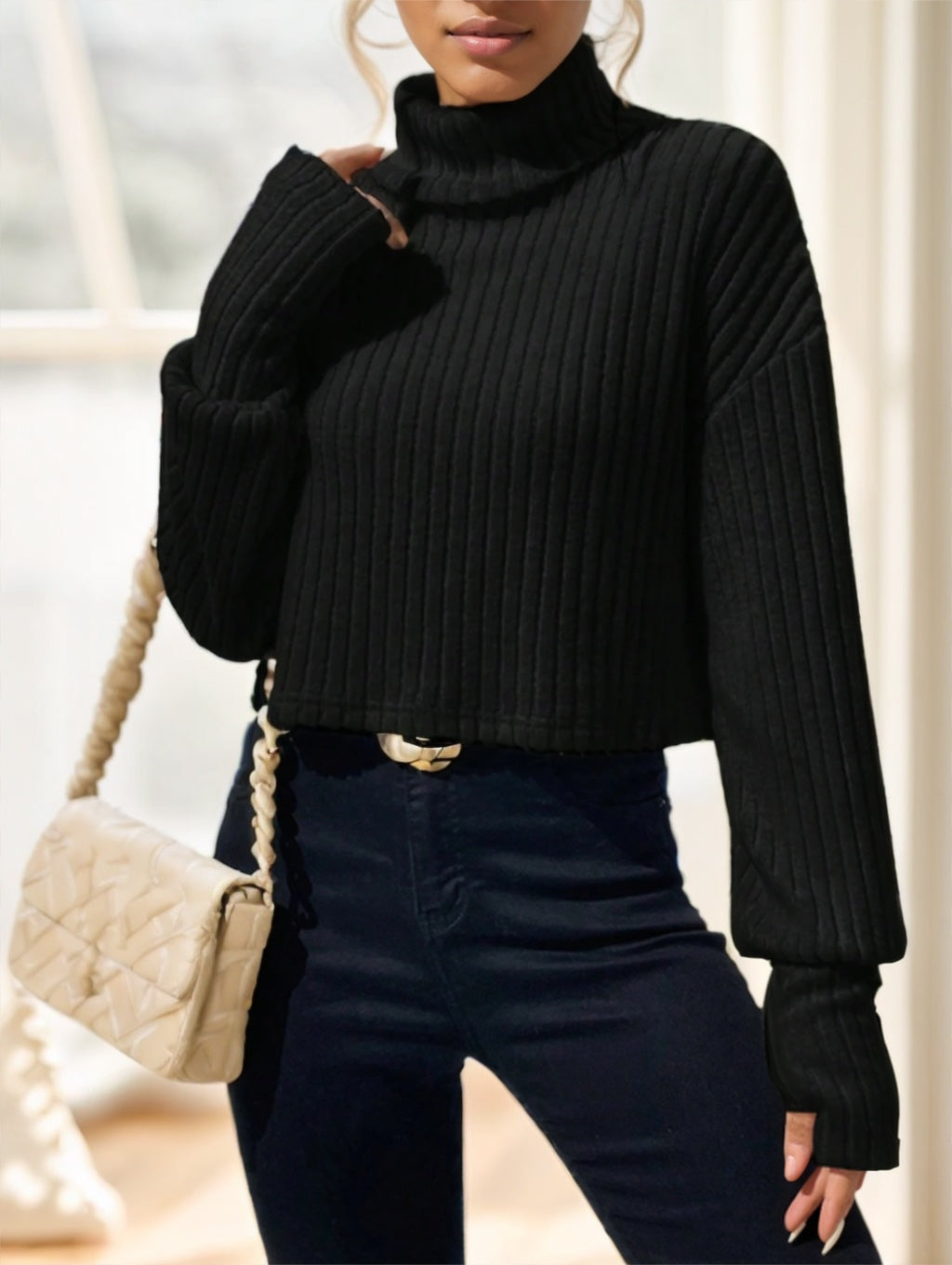 Essnce Turtleneck Drop Shoulder Tee