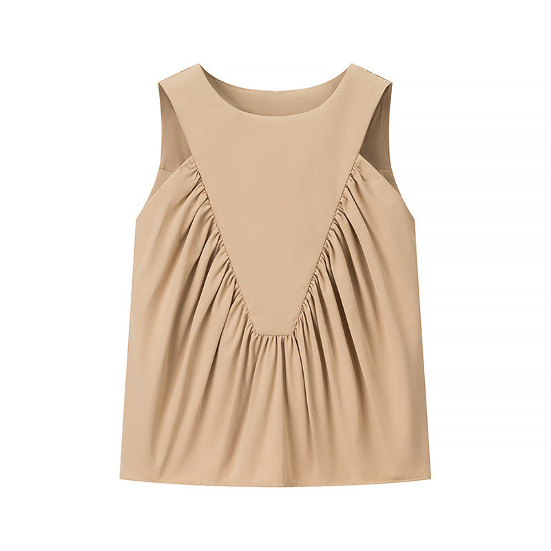 Design Pleated Loose Solid Color Vest Top