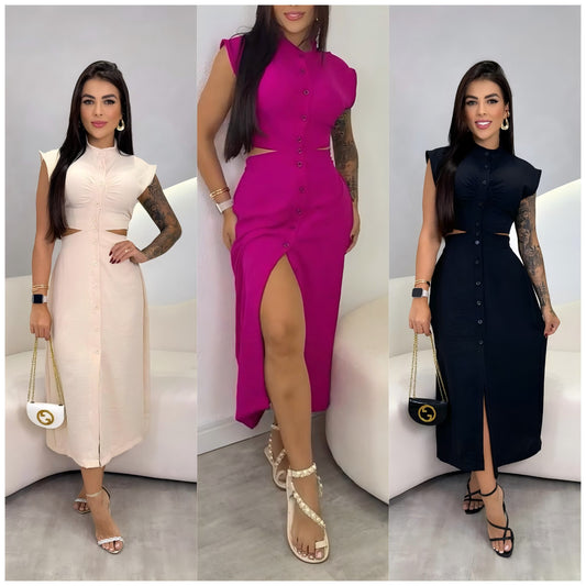 Women's Polyester Stand Collar Oversize Swing Skirt Dress