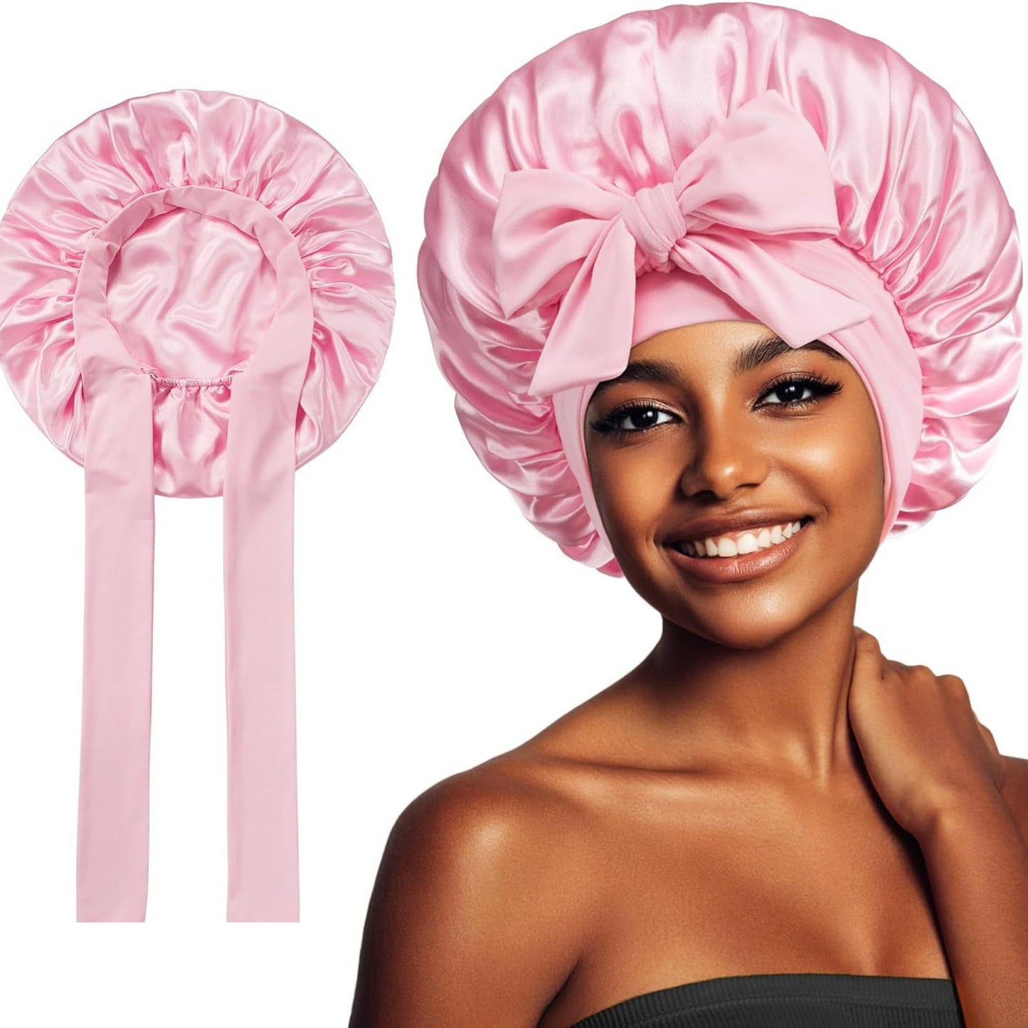 Adjustable Satin Hair Bonnet for Sleeping – Silk Night Cap Scarf Wrap for Curly Hair Protection
