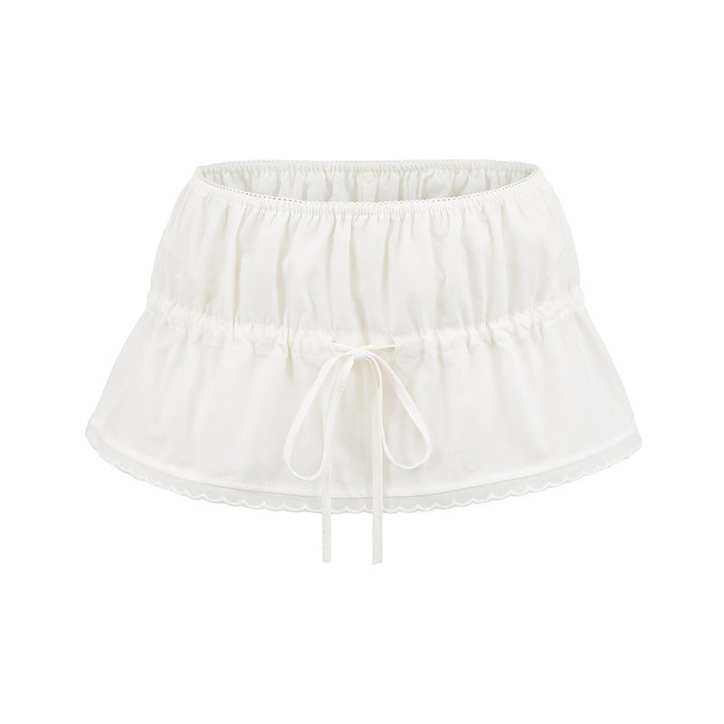 New Summer Lace Bow Drawstring Small Top Lace Elastic Short Pantskirt Skirt Suit