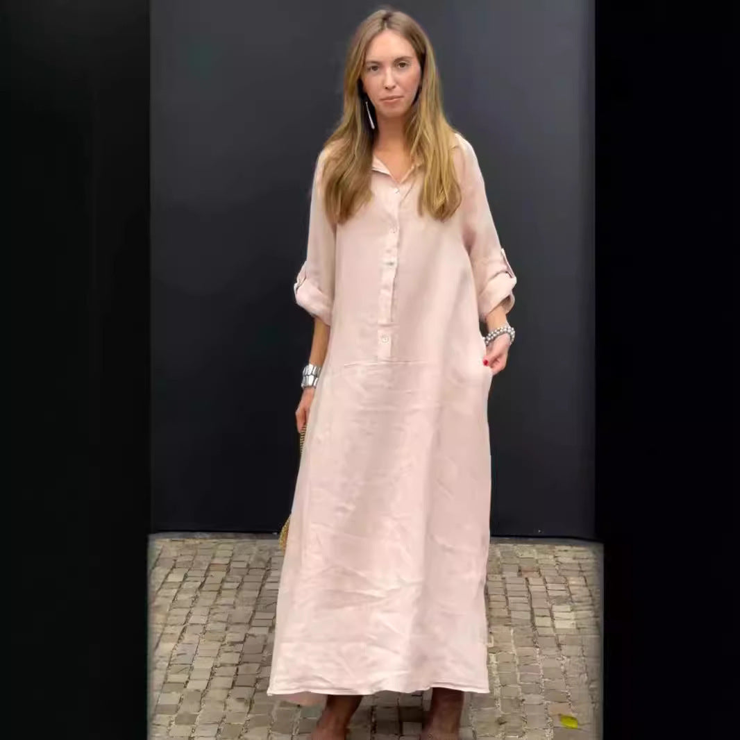 Casual Cotton And Linen Blend Plus Size Dress