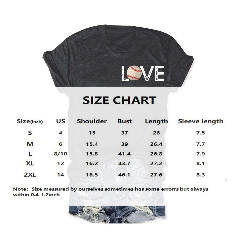 Women’s Baseball Graphic Print Round Neck Summer Tee – Casual Front & Back T-Shirt