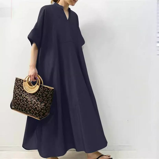 Women's Solid Color Long Dress – Half Sleeve Elegant Maxi Dress for Casual & Formal Wear