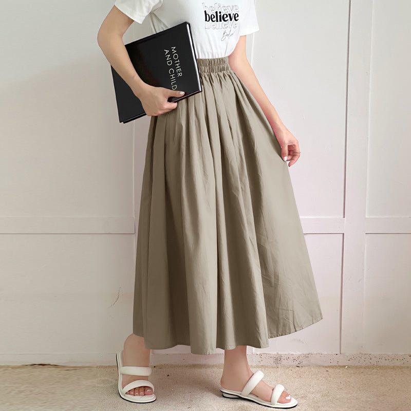 Skirt Pure Cotton Flared Pleated Swing