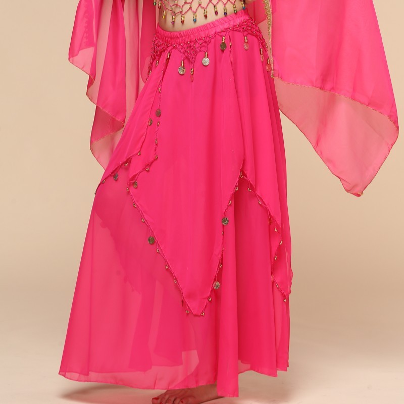 Belly Dance Hanging Coin Skirt Chiffon Big Hem Dress