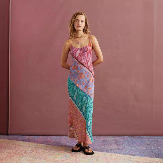 Women's Backless Long Sleeveless Dress – Elegant Printed Maxi Dress for Summer