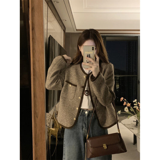 Plus Size Slimming Single-breasted Color Contrast Short Coat