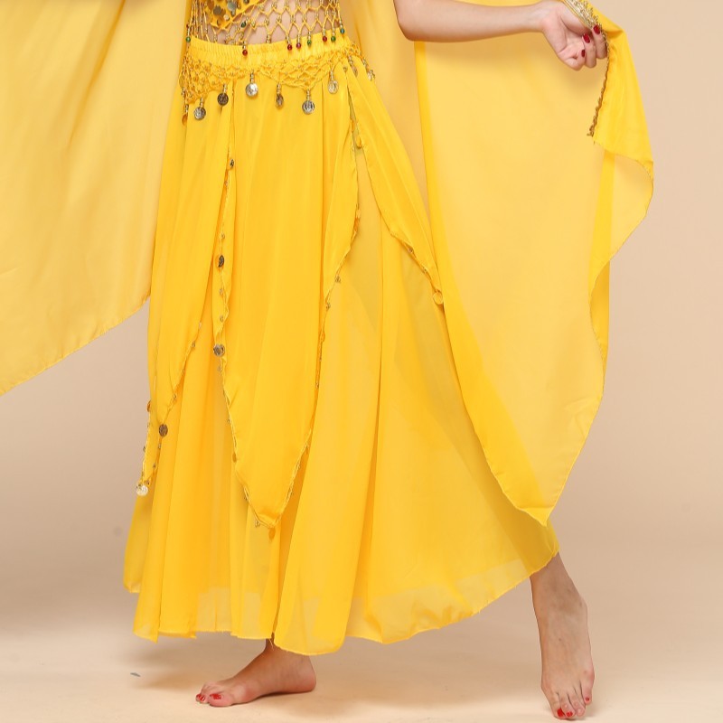 Belly Dance Hanging Coin Skirt Chiffon Big Hem Dress