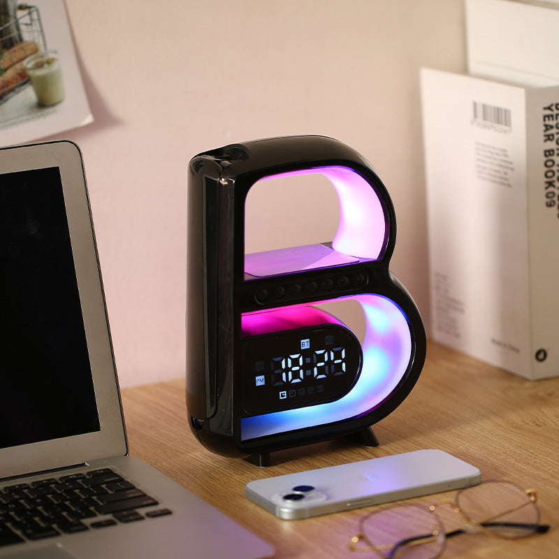 2024 New B-Shaped Bluetooth Speaker – Multifunctional Smart Music Rhythm Light with Wireless Phone Charging, TF Card, AUX & Standard Mode