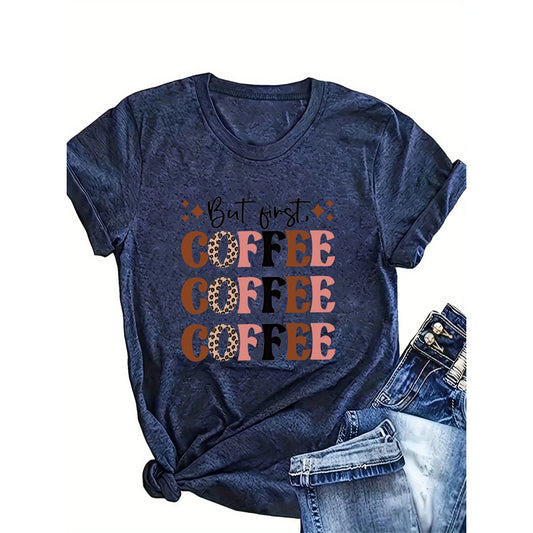 Women's 'COFFEE' Graphic Print T-Shirt – Round Neck Short Sleeve Casual Summer Tee