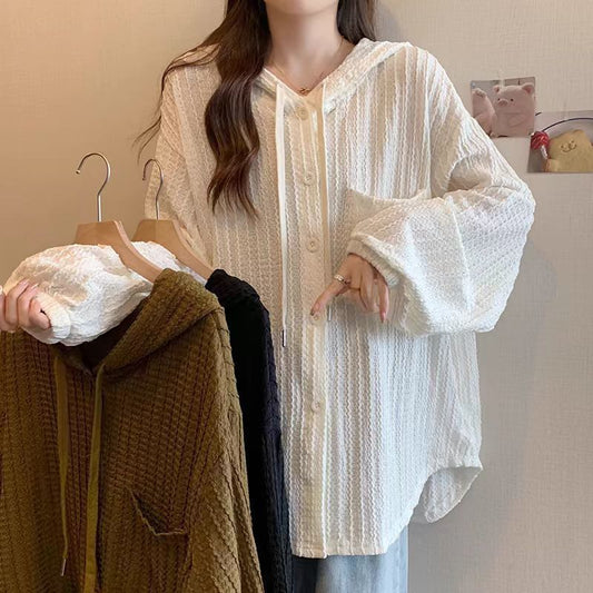 Plus Size 15000kg Hooded Slimming Long Sleeves Mid-length Casual Top