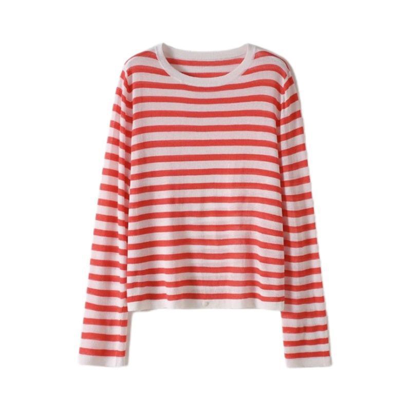Women's Minimalist Striped Breathable Round Neck Long Sleeved Shirt