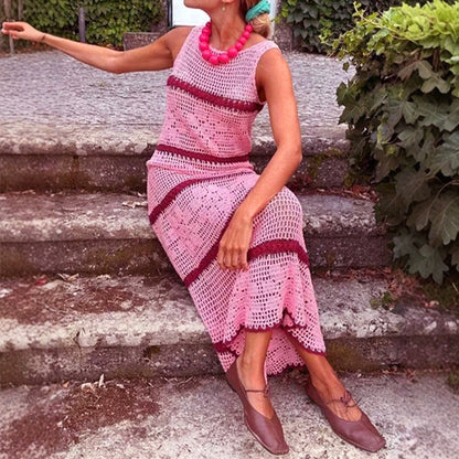 Knitted Sweater Contrast Color Vest Hollow Dress