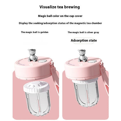 Portable Magnetic Tea Infuser Tumbler – Leakproof Glass Water Bottle with Tea Filter