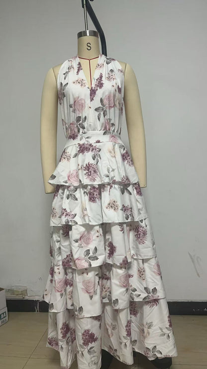 Women's V-Neck Strappy Multi-Layer Dress – Elegant Fashion Summer Outfit
