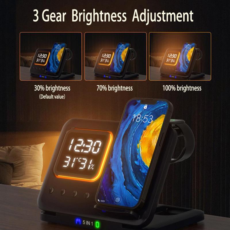 All-in-One 15W Wireless Charger – LED Clock, Phone Stand & Fast Charging Station