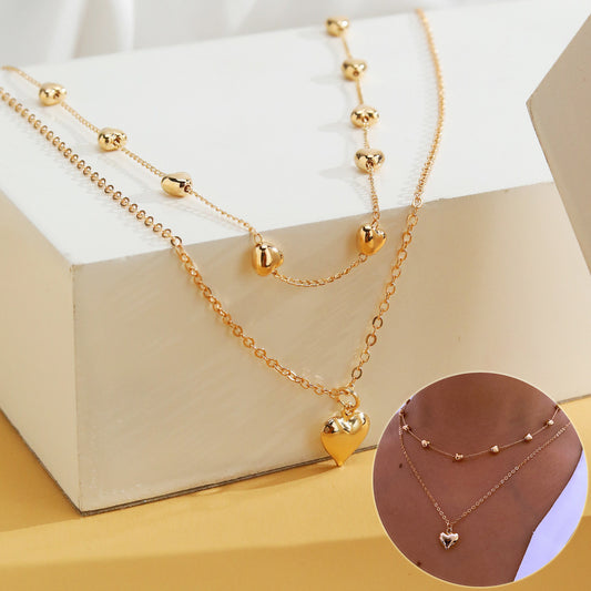 Multilayer Heart Pendant Necklace – Stylish Gold Jewelry Accessory for Women