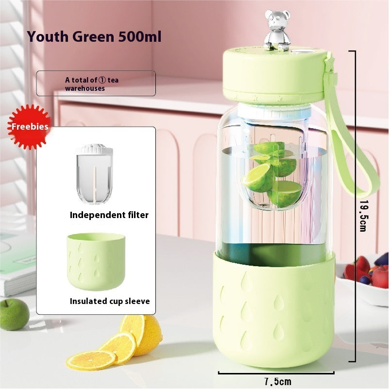 Portable Magnetic Tea Infuser Tumbler – Leakproof Glass Water Bottle with Tea Filter