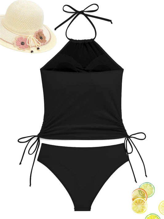 Women's Two-Piece Summer Swimsuit – High Waist Bikini Set with Split Top, Belly Covering & Slim Fit Design