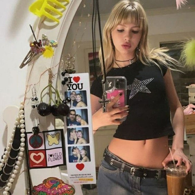 Women's Casual XINGX Rhinestone Printed Round Neck Short Sleeve