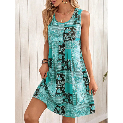 Women's Sleeveless Floral Boho Summer Dress – Casual Loose Beach Tank Sundress & Swimsuit Cover Up