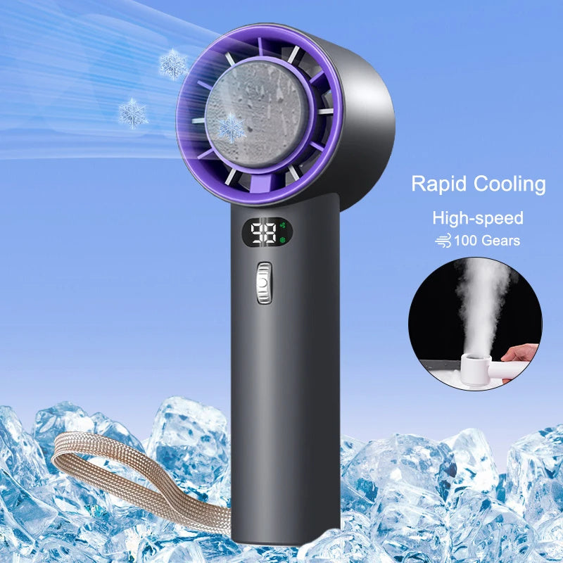 Portable Handheld Turbo Fan with Cooling Technology – 3000mAh Rechargeable Battery | Cold Compress + Adjustable Wind Speeds | Mini USB Personal Fan for Summer Relief
