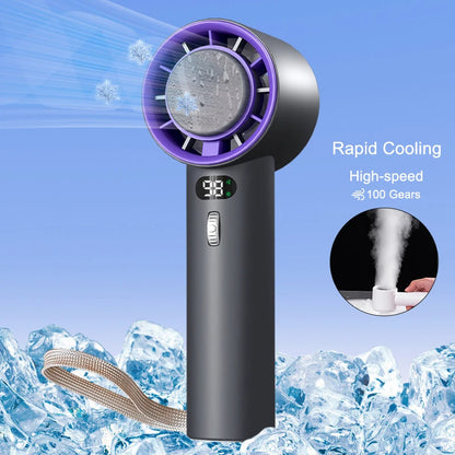Portable Handheld Turbo Fan with Cooling Technology – 3000mAh Rechargeable Battery | Cold Compress + Adjustable Wind Speeds | Mini USB Personal Fan for Summer Relief