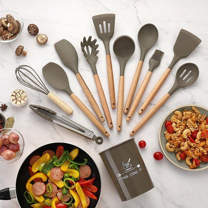German Silicone Spatula Kitchenware Set – 10/11-Piece Non-Stick Cooking Utensils with Storage Bucket