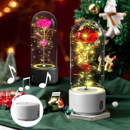 2-in-1 Rose LED Light & Bluetooth Speaker – Romantic Gift in Glass Dome