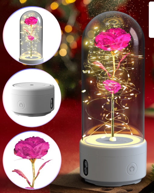 2-in-1 Rose LED Light & Bluetooth Speaker – Romantic Gift in Glass Dome