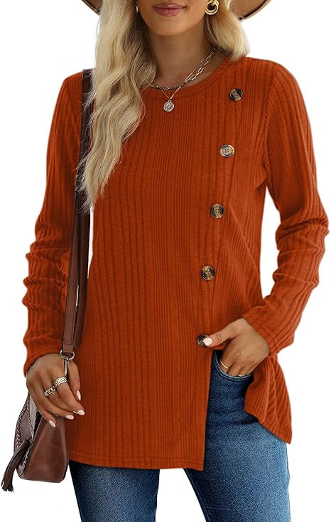 Women's Solid Color Ribbed Round Neck Brushed Knit Top – Long Sleeve Casual Pullover