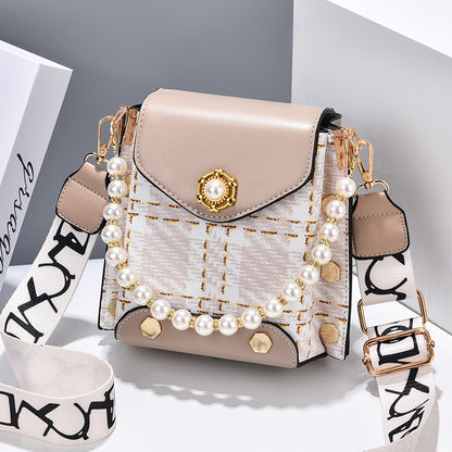 Stylish Women’s Summer Phone Bag – Pearl Chain Crossbody Wallet for Girl